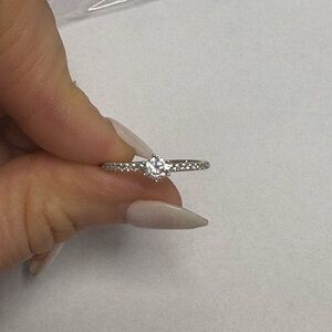 Suzy Levian Petite Sterling Silver White CZ Solitaire Engagement Ring size #7